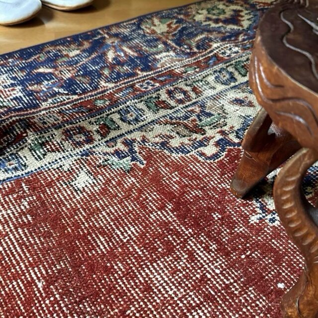 pp60×125赤ブラウン×深みネイビートルコヴィンテージラグ 60×125赤