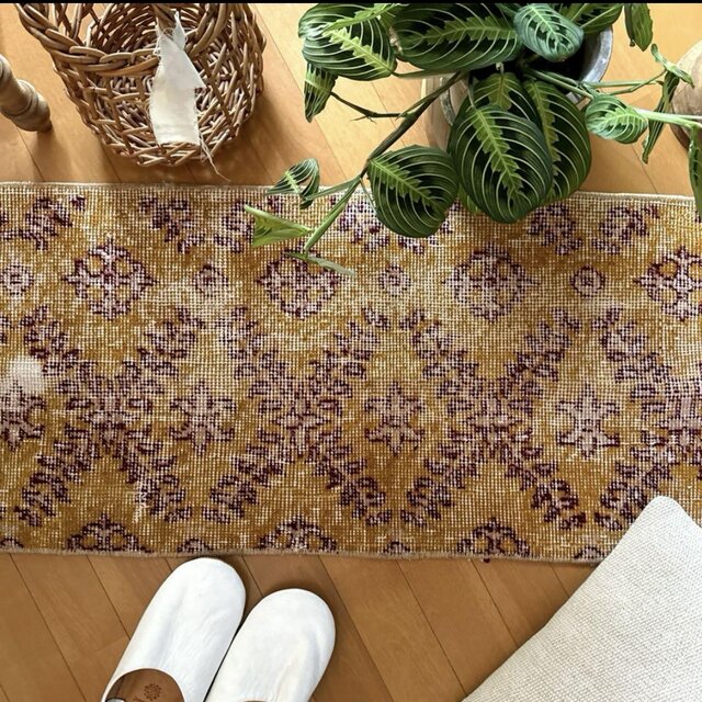 41.5×83マスタードイエロー×エンジ トルコヴィンテージラグ | iichi