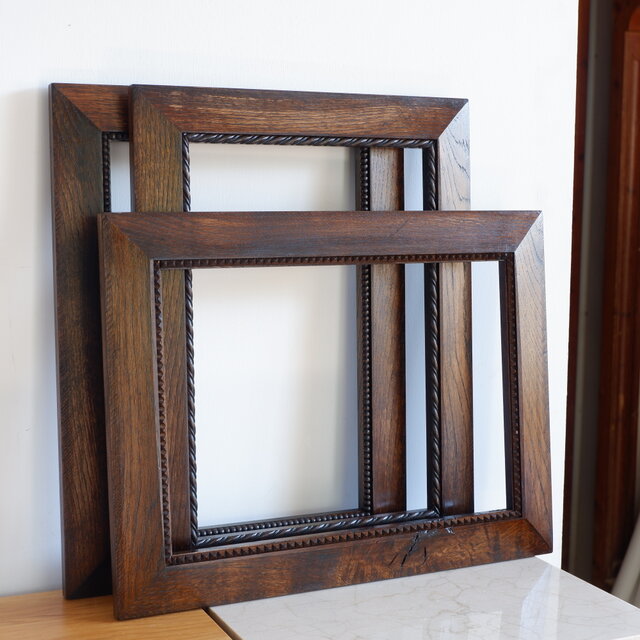 ブラウン☆フレーム 額縁 鏡 ポスター ナラ 無垢材 ヴィンテージ風