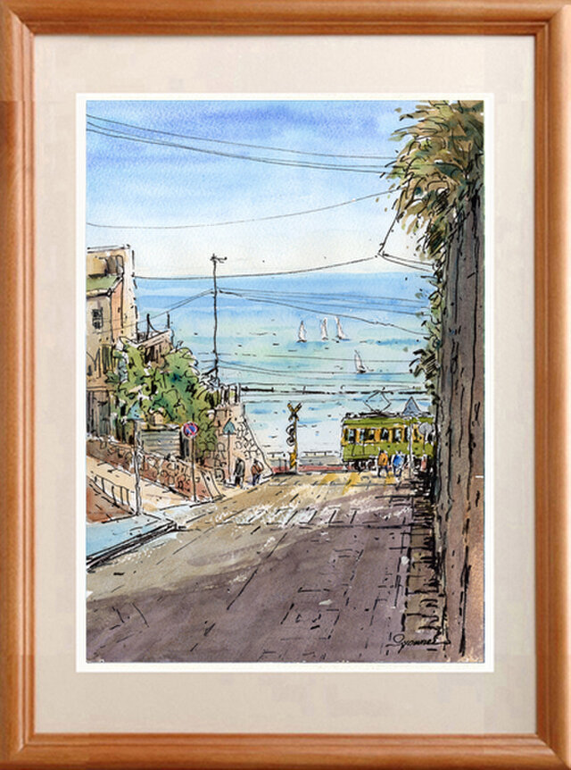 水彩画原画 江ノ電 日和・七里ガ浜の海 ＃704 | iichi 日々の暮らしを