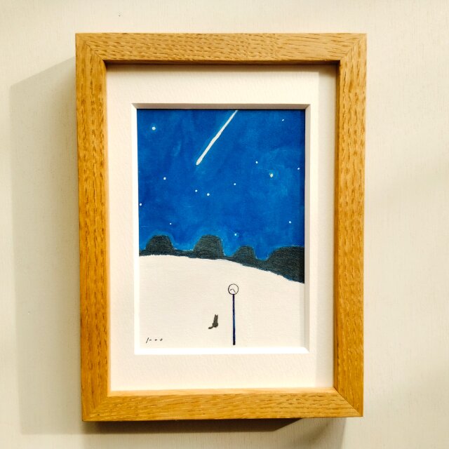 星降る夜に」原画 イラスト 水彩 ※木製額縁入り（2Lサイズ）インテリア