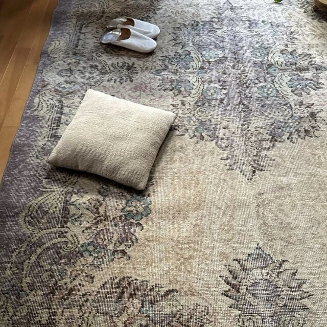 超大判169×274レアくすみラベンダー×クリーム トルコヴィンテージラグ