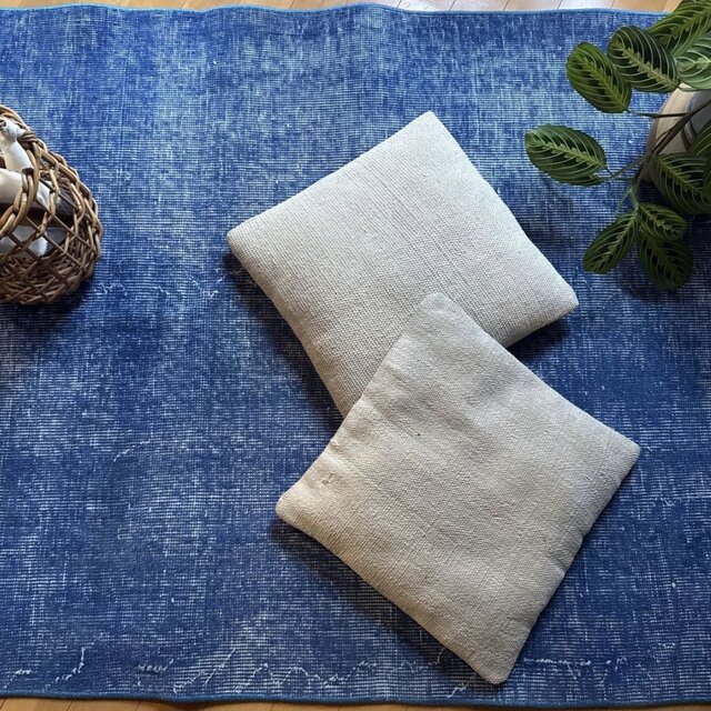 99×212青空色オーバーダイ ワンカラーラグ トルコヴィンテージラグ