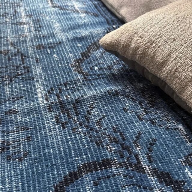 大判114.5×240レアブルーオーバーダイ メダリオン トルコヴィンテージ