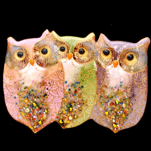 3羽のふくろうの七宝焼アートフレーム【受注制作】 | iichi 日々の