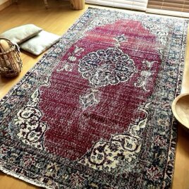 大判/シャビーレッドとネイビーの端正なヴィンテージトルコラグNo.729