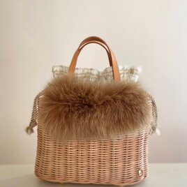 オーダー】手編みの籐かごバッグ/Megg Bag panier/麻／ベージュ／かご