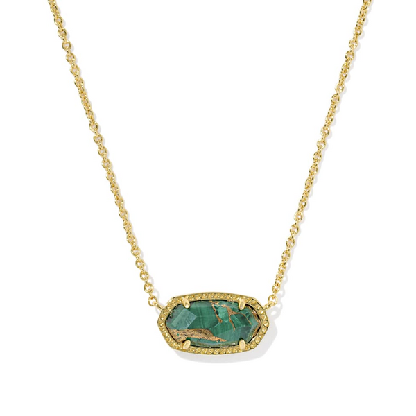 Elisa Gold with Bronze Veined Green Malachite Short Pendant