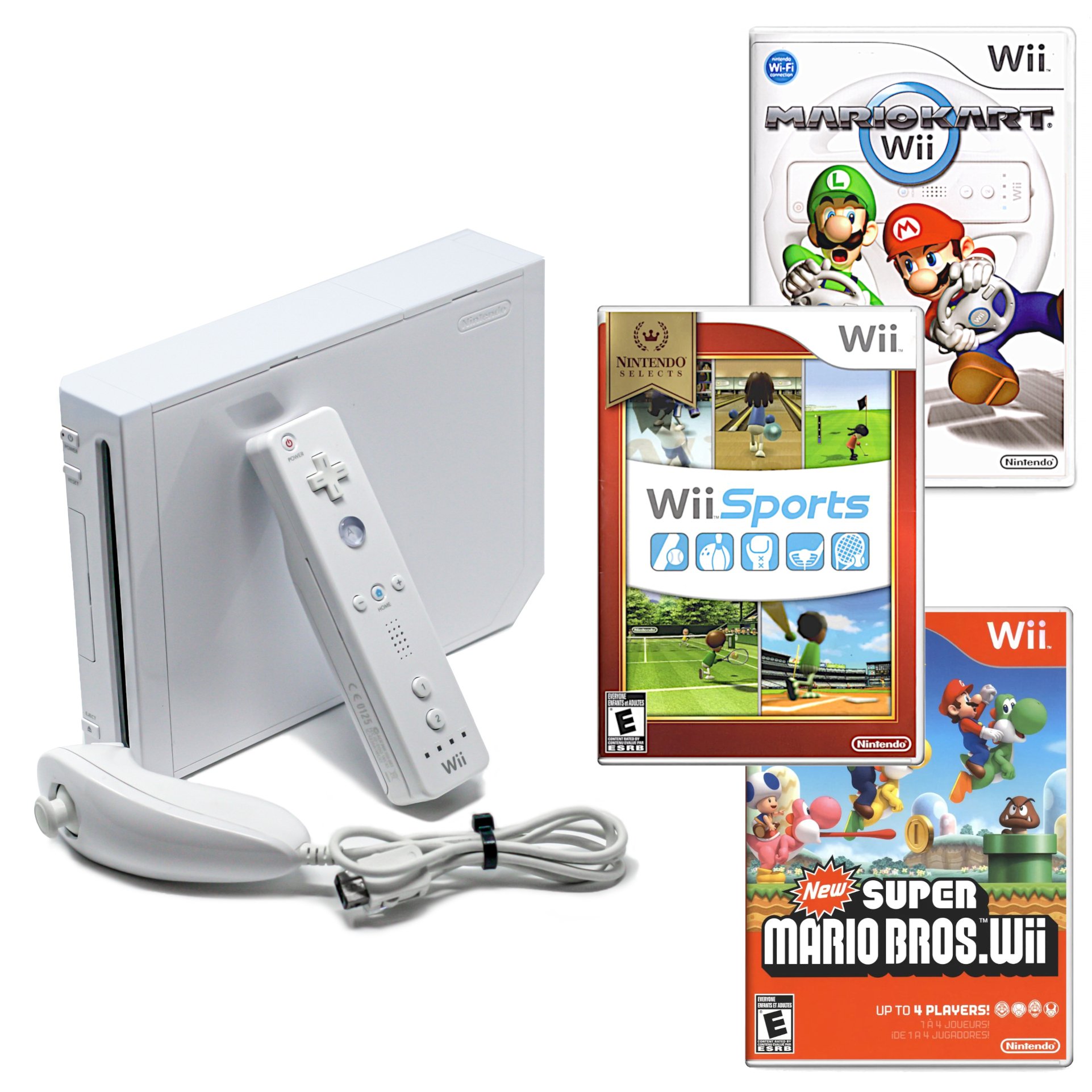 Authentic Wii Console White + Pick Games, Controllers & Cords + US