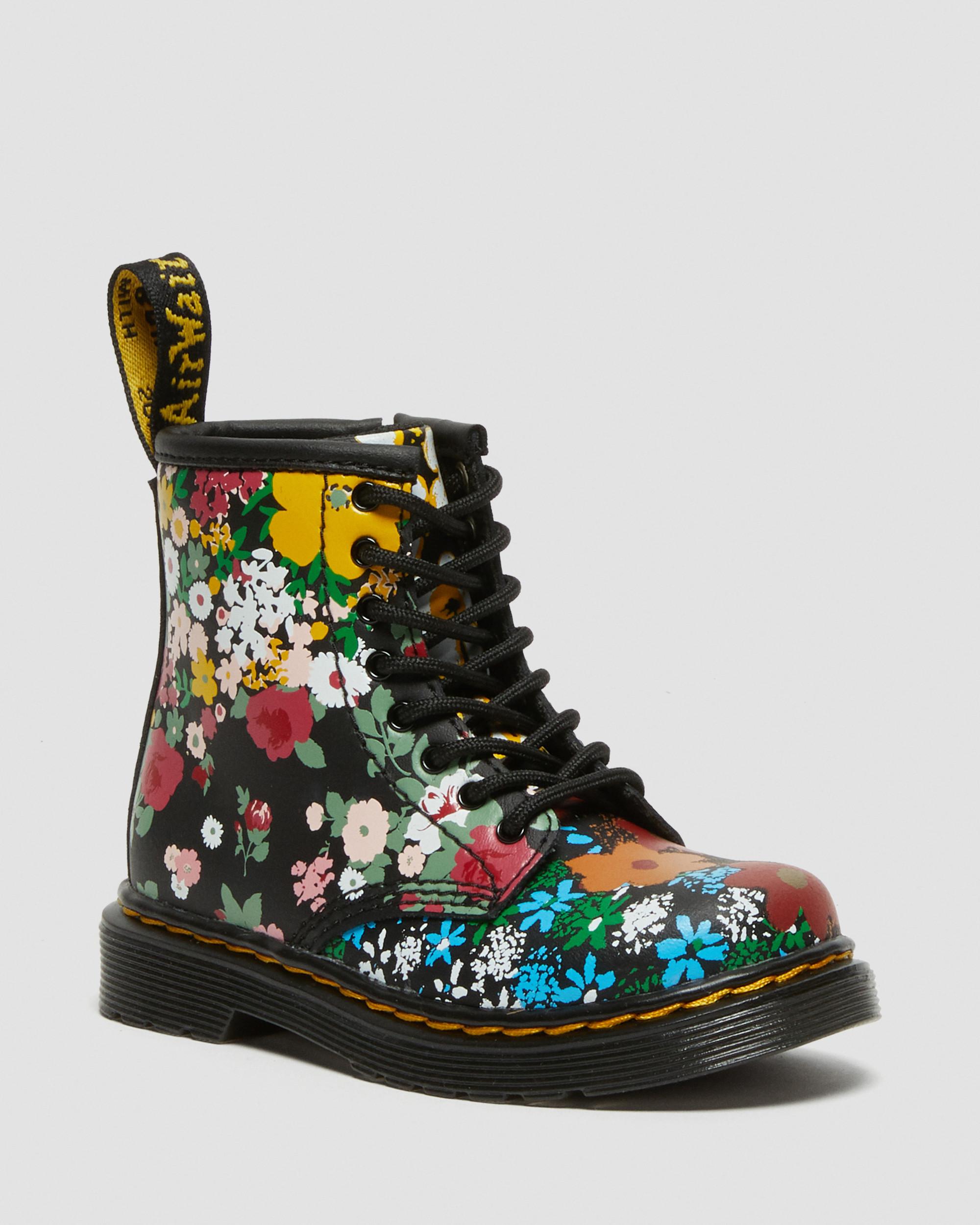 Toddler 1460 Floral Mash Up Leather Lace Up Boots in Black | Dr