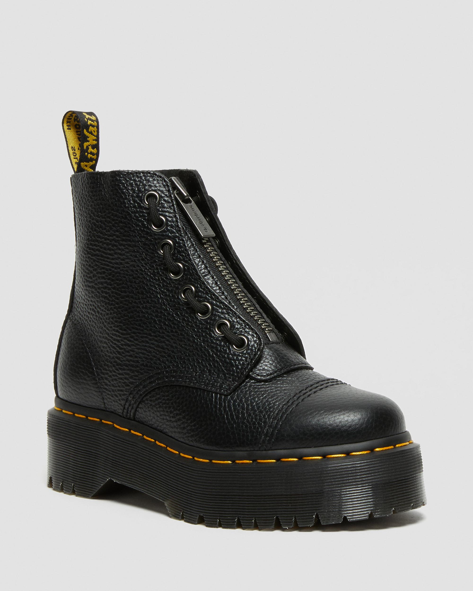 Sinclair Milled Nappa Leather Platform Boots in Black Milled Nappa