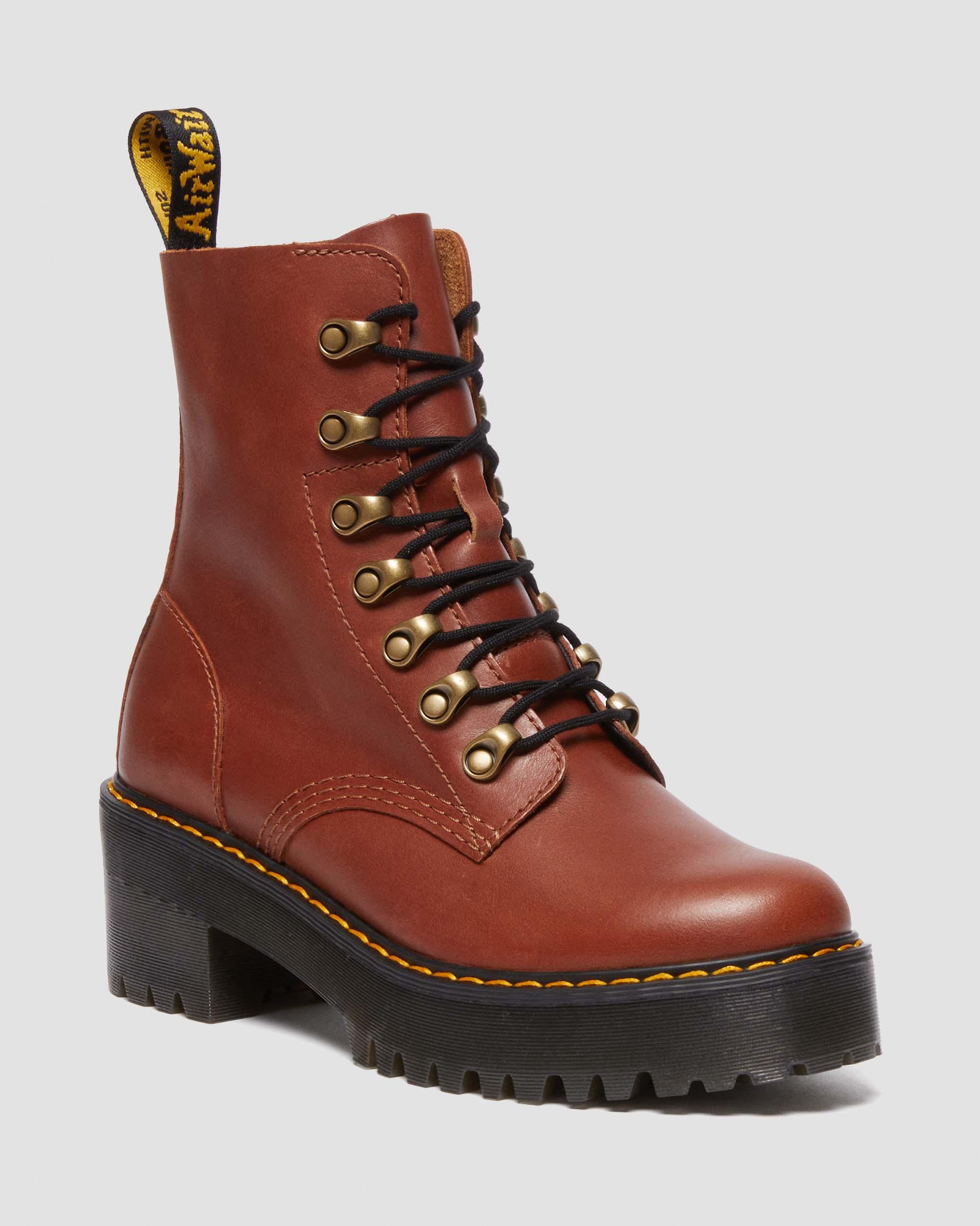 Leona Women's Farrier Leather Heeled Boots in Tan | Dr. Martens