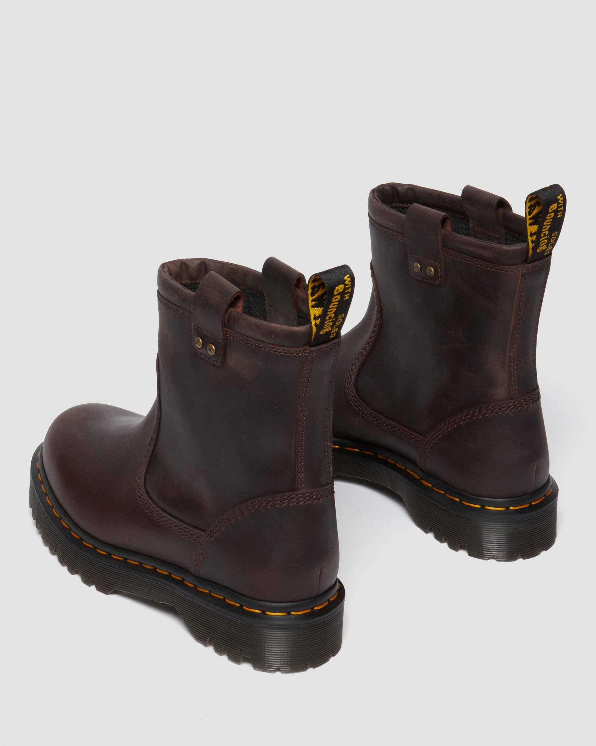 Anistone Lo Leather Biker Boots in Dark Brown | Dr. Martens