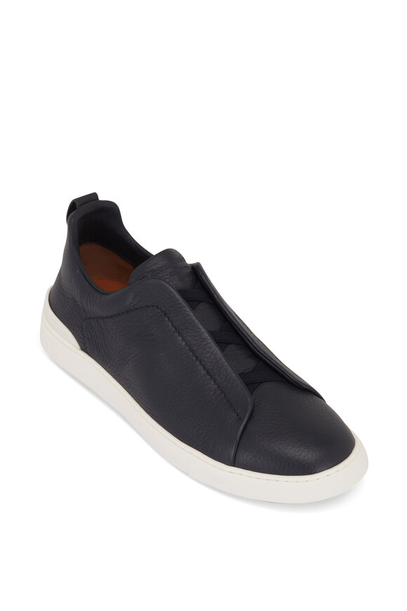 Zegna - Triple Stitch Blue Canvas Low Top Sneaker