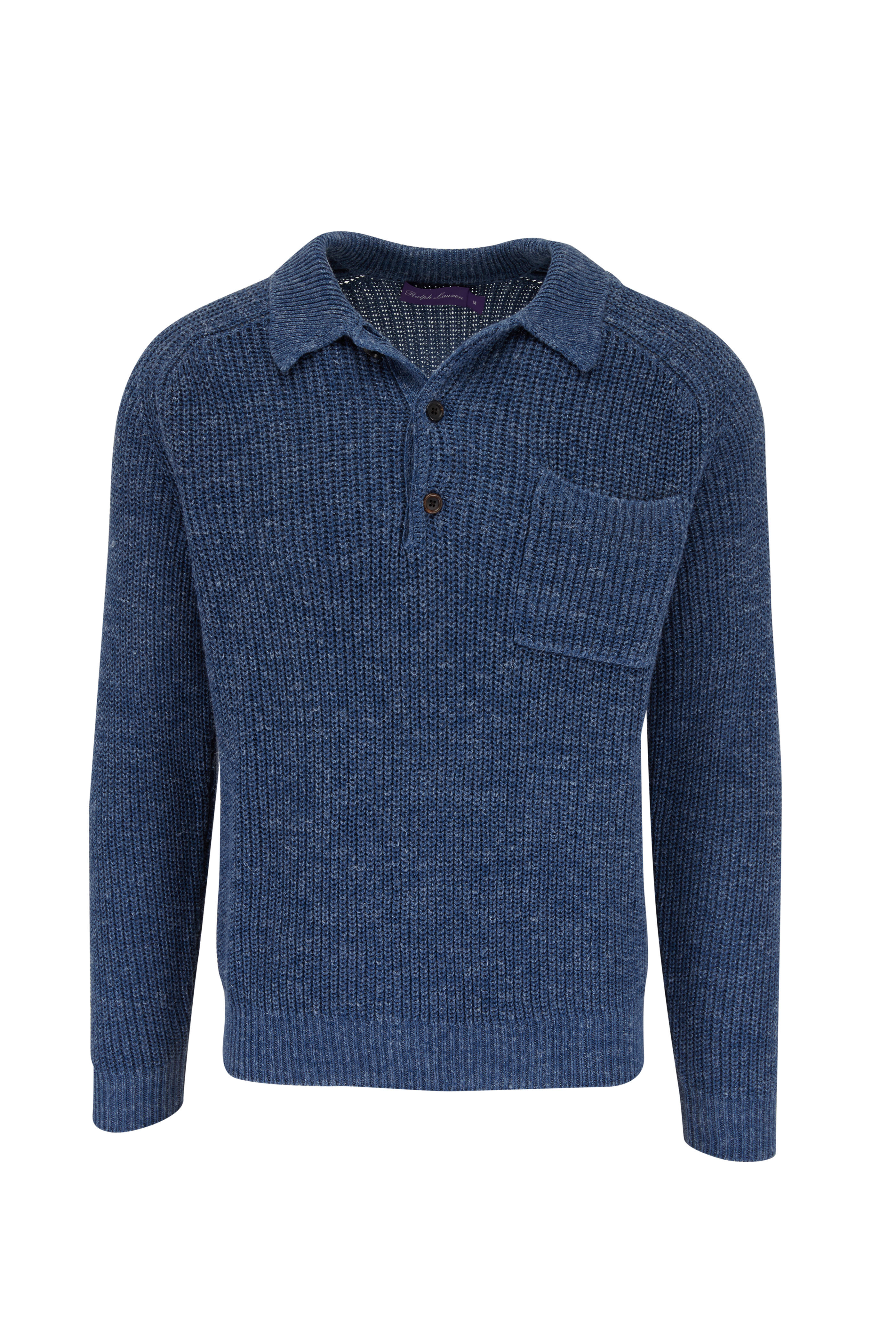 Ralph Lauren Purple Label - Fairfax Blue Ribbed Silk & Linen Polo