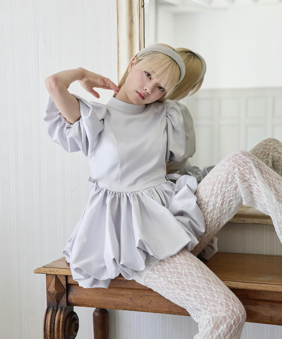 satin balloon peplum mini one-piece | ファッション通販サイト NUGU