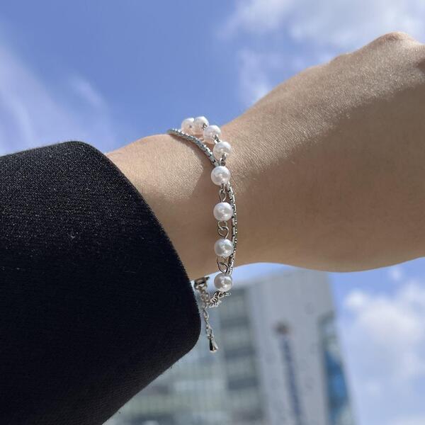 メンズパールブレスレットレイヤードチェーンデイリーファッション