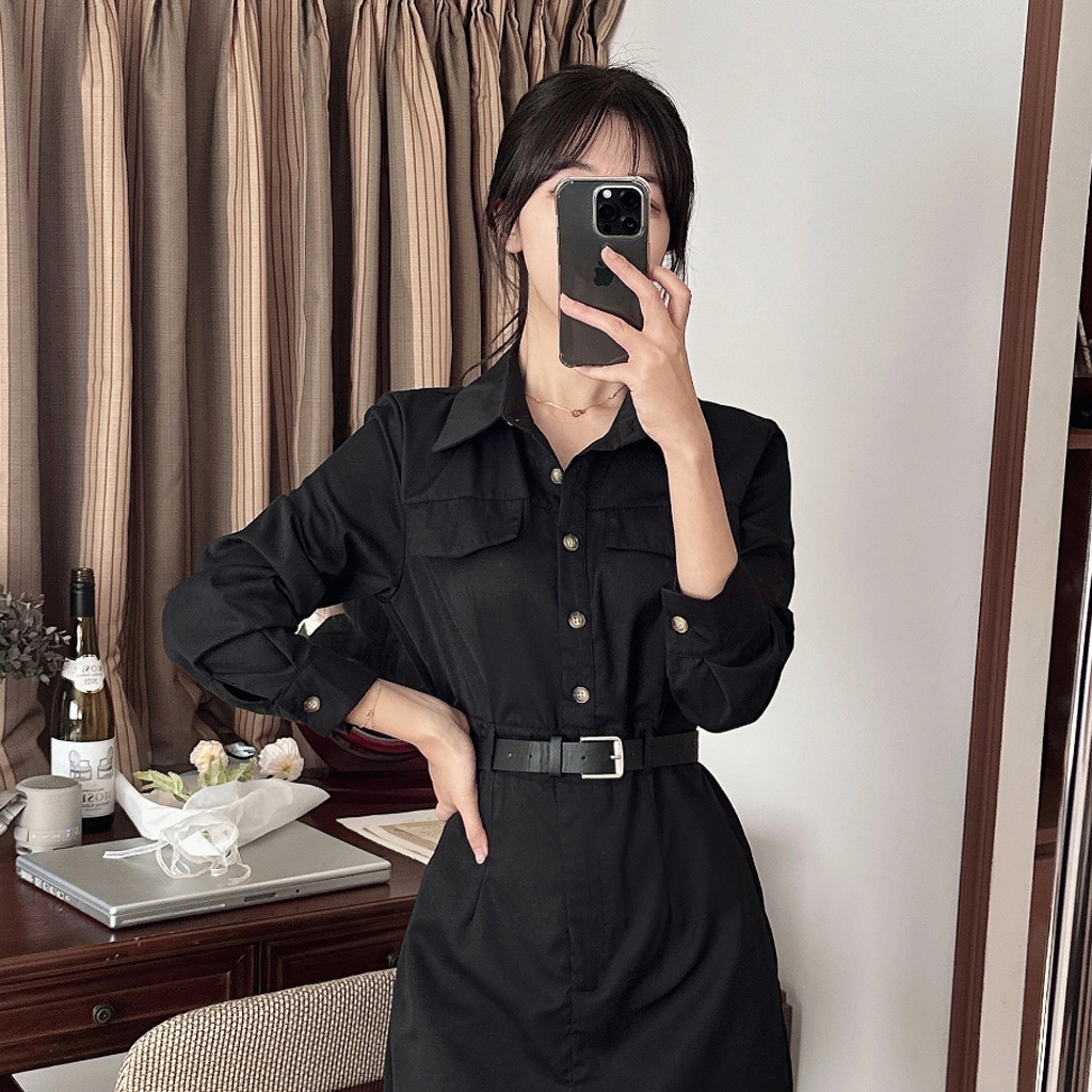 ベルトset] カラーシャツミニワンピース+ベルトセット | ファッション