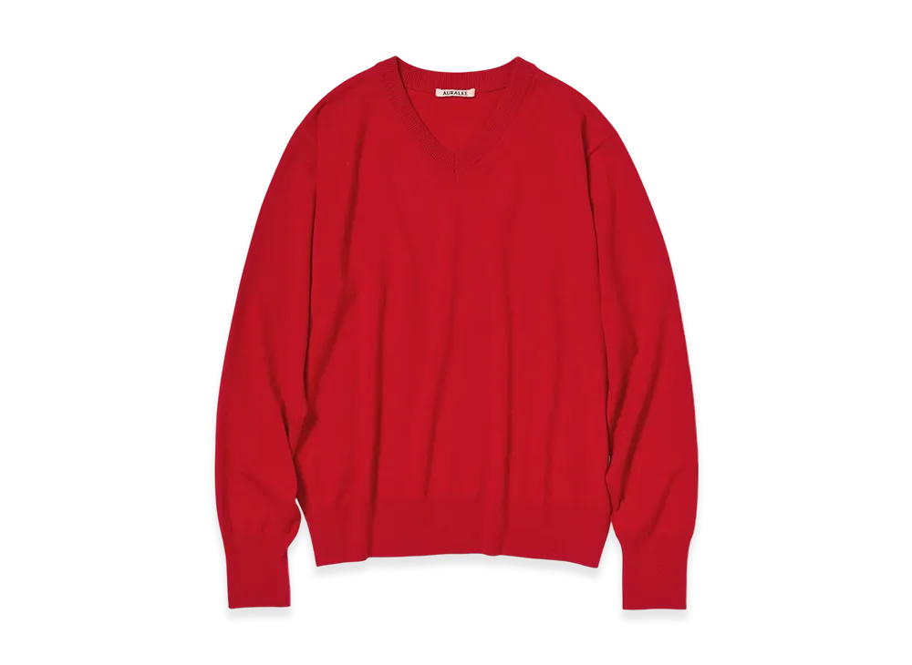 AURALEE High Twist Wool Knit V-Neck P/O 