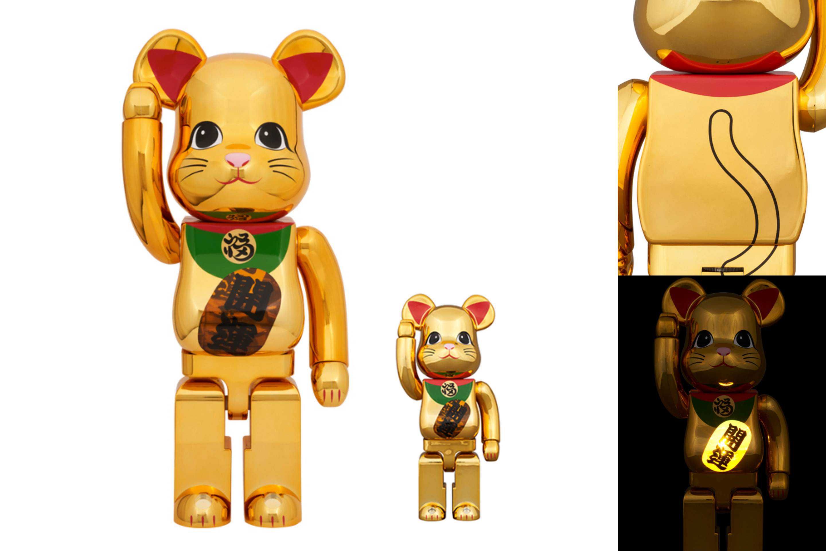 BE@RBRICK 招き猫 開運 金メッキ 発光 400％ & 1000%」が東京ソラマチ