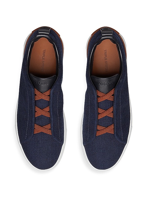 ZEGNA Cotton Denim Triple Stitch Sneakers | Saks Fifth Avenue