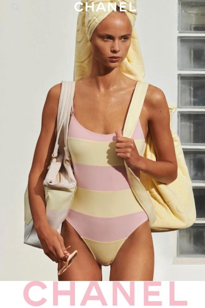 2024 Chanel Jersey Stretch Swimsuit Yellow Pink - TEBOUGIE