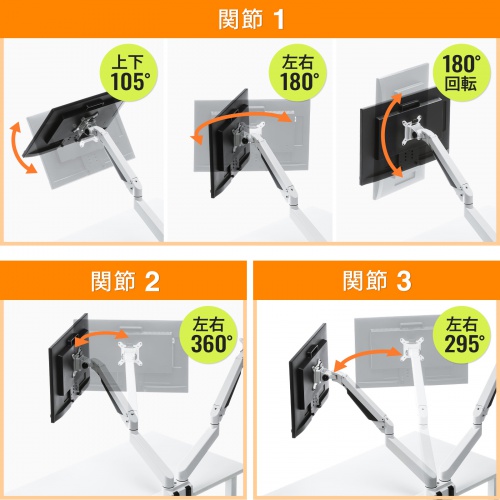 CR-LA1302WN2【水平垂直多関節液晶モニターアーム(2面・ホワイト