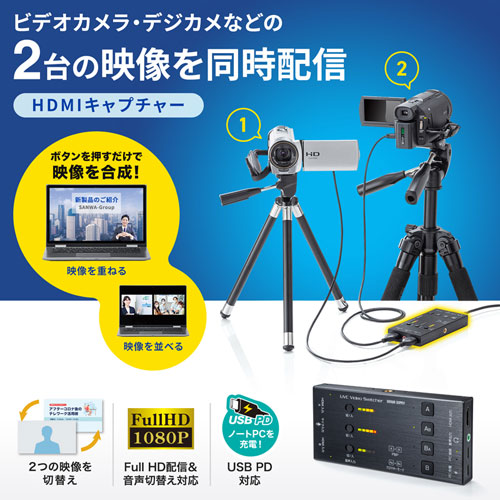 USB-CVHDUVC5【HDMIキャプチャー（2入力・スイッチャー付き）】2台の