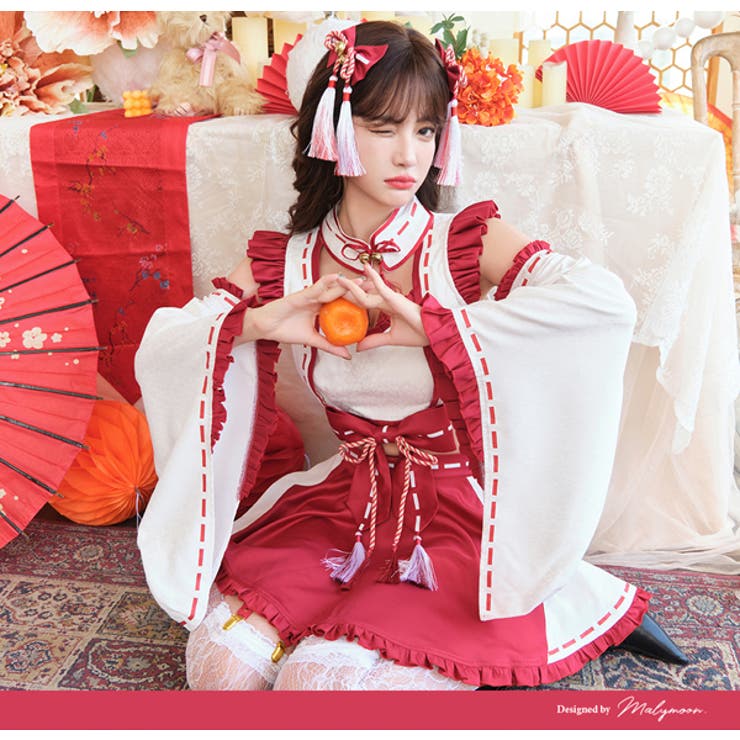 ガーリーリボン巫女コスチューム《ハロウィンコスプレ7点セット