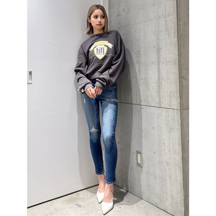 BACKレースアップショートロゴスウェットトップス[品番：MKSW0060465