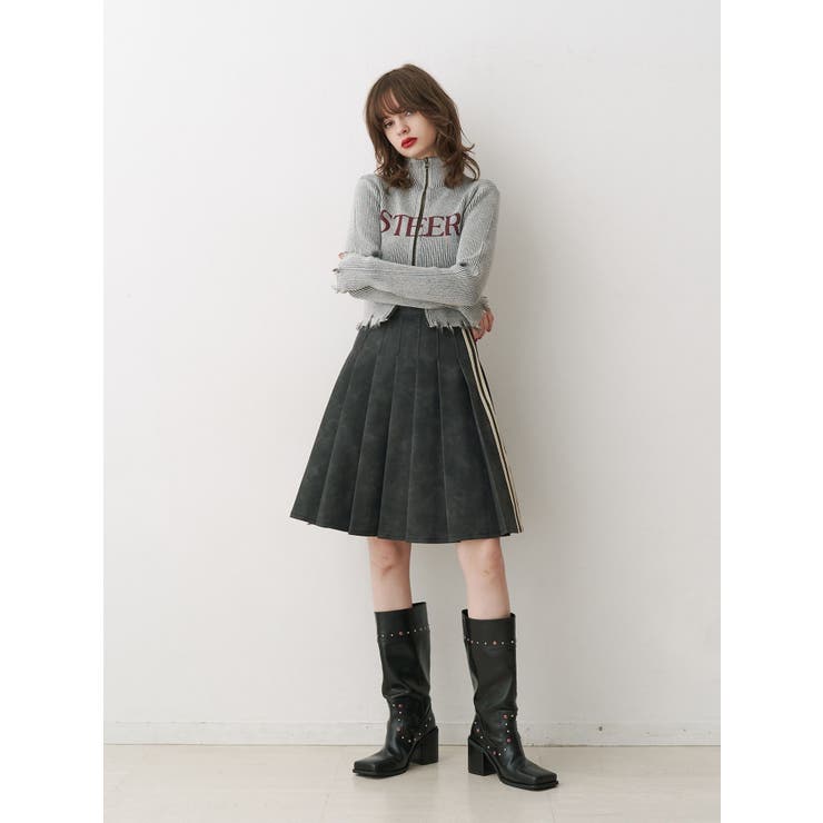 フェイクレザーラインプリーツスカート【セットアップ対応】[品番