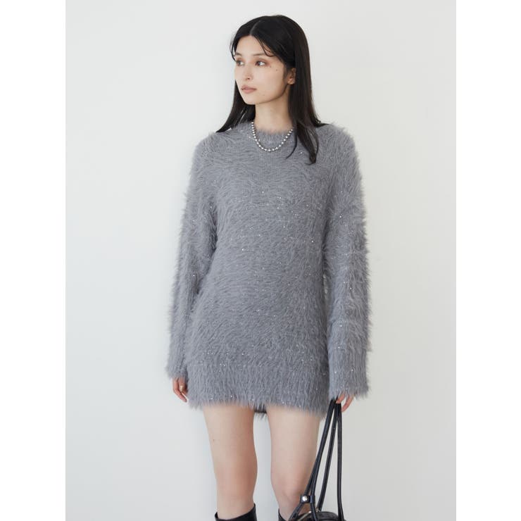 スパンコールフェザーニットミニワンピース[品番：MKSW0061691]｜MURUA