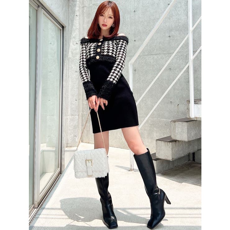 ハウンドトゥースアンサンブルミニワンピース[品番：MKSW0066558