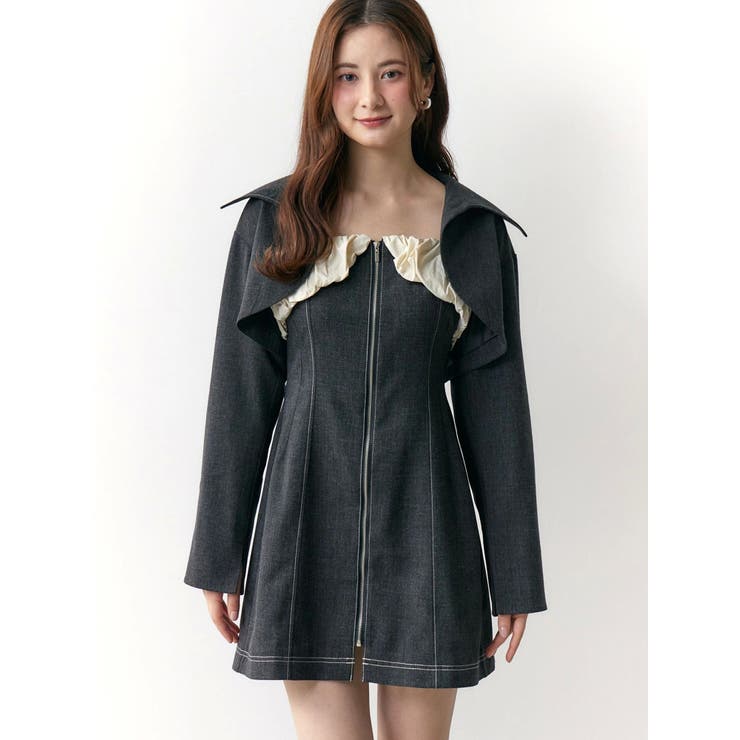 クロップドジャケット＆ミニワンピースセット[品番：MKSW0066230