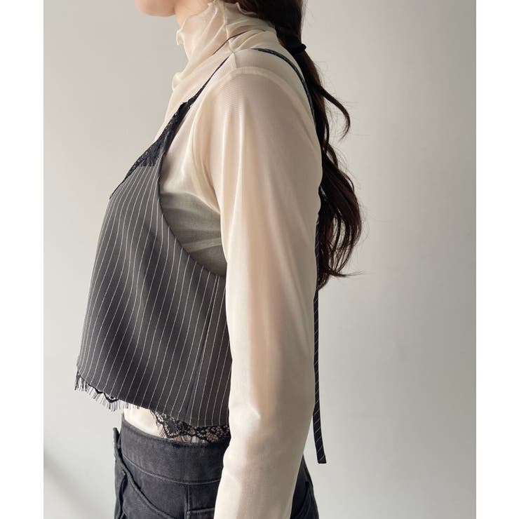 レースデザイン ストライプ キャミソール[品番：ORGW0009028]｜Ada