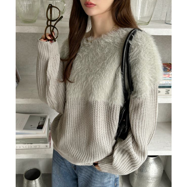 シャギー ドッキング 切り替え オーバーサイズ ニット[品番