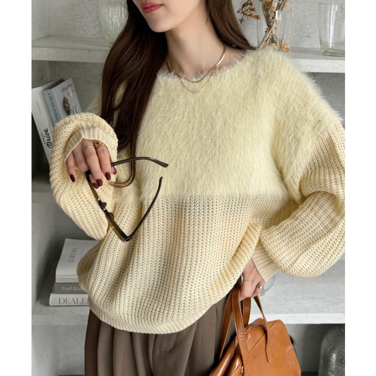 シャギー ドッキング 切り替え オーバーサイズ ニット[品番