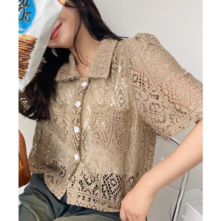 クロシェレースショートシャツ レース ショート丈[品番：ORGW0000473