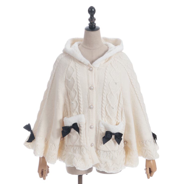 ハート編柄裏ボアニットケープ[品番：IGAW0006944]｜axes femme