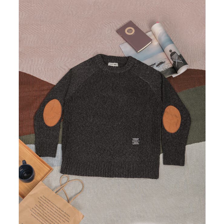 メンズ エルボーバッチ付きニット セーター[品番：XT000003716