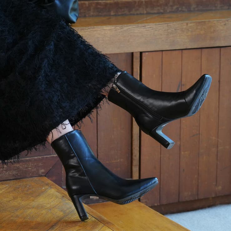 プレートヒール ショートブーツ レディース[品番：BNZS1684357