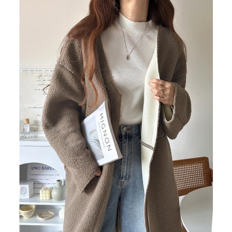 これ一枚で暖かい×大人の抜け感。表ボア×裏フリースダブルフェイス配色