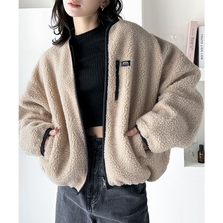 ノーカラーリバーシブル ショート丈パイピングジップジャケット[品番