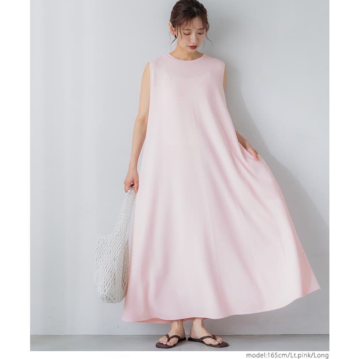 新色追加！】エンボス加工マキシ丈ノースリーブワンピース[品番