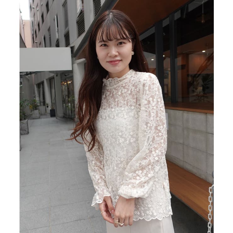 刺繍レースハイネックトップス パーティ 二次会 謝恩会 オケージョン