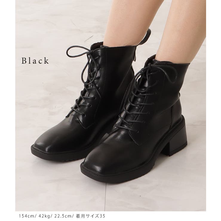 スクエアトゥ レースアップ ショートブーツ[品番：LCLW0003833