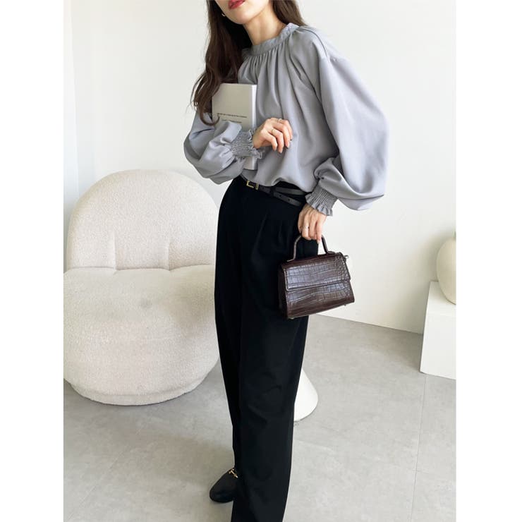 ハイネックギャザーバルーンスリーブブラウス[品番：GERW0000039