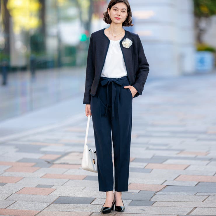 4点セット】ツイードジャケットテーパードパンツスーツセット[品番