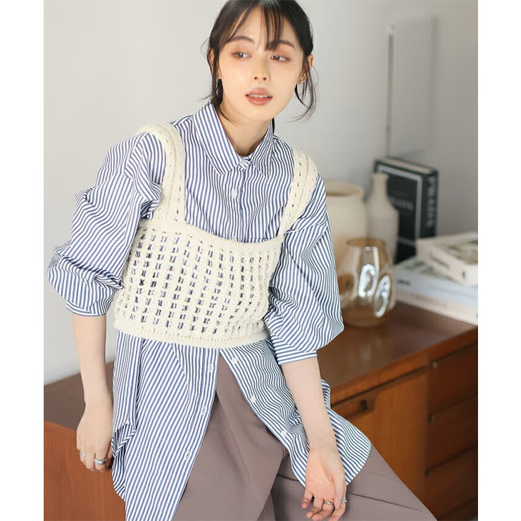 透け感をニットで表現。メッシュニットビスチェ ビスチェ ベスト[品番