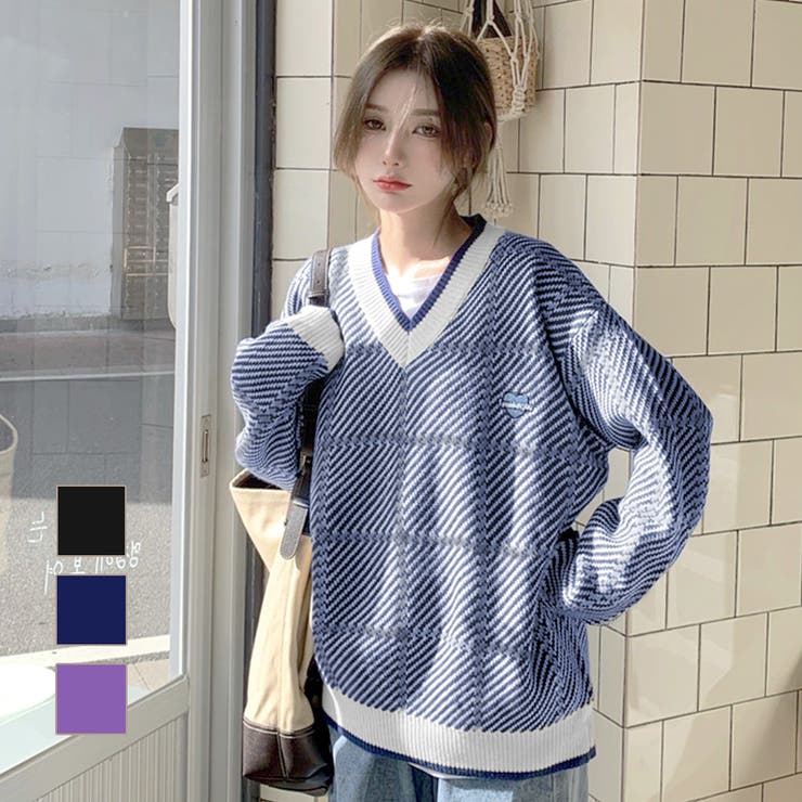 ニットトップス Vネック オーバーサイズ[品番：JCSW0000852]｜JOCOSA